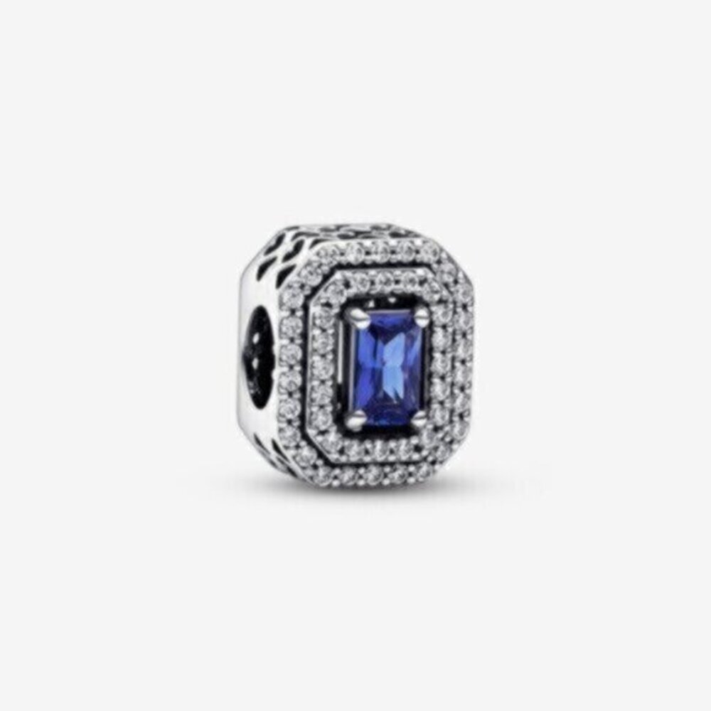 Pandora Silver Charm with Blue Center Stone and Clear Accents